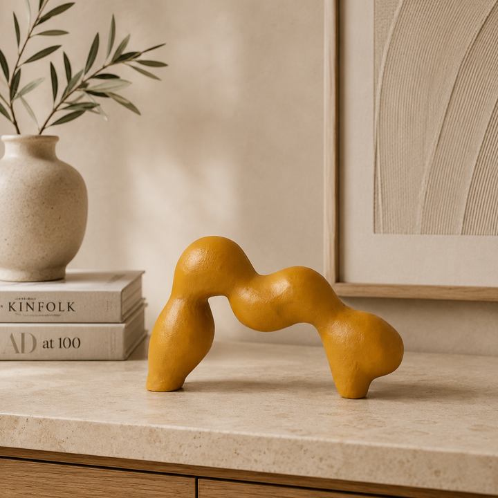 Abstract Aluminium Tabletop Sculpture – Mustard Yellow
