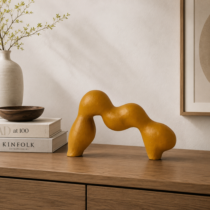 Abstract Aluminium Tabletop Sculpture – Mustard Yellow