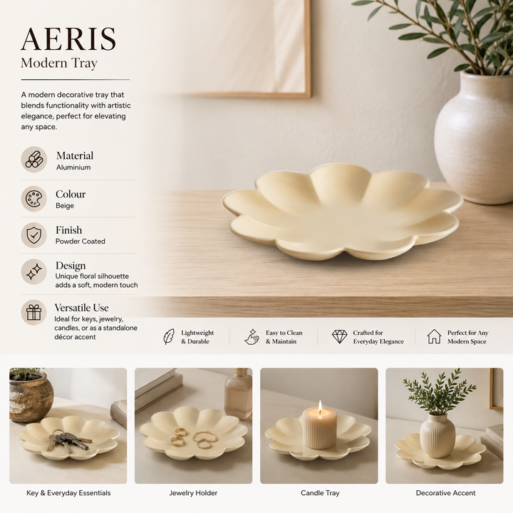Modern Decorative Aluminium Tray – Beige Powder Coat