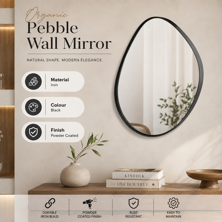 Organic Pebble Black Wall Mirror Modern Decorative Accent