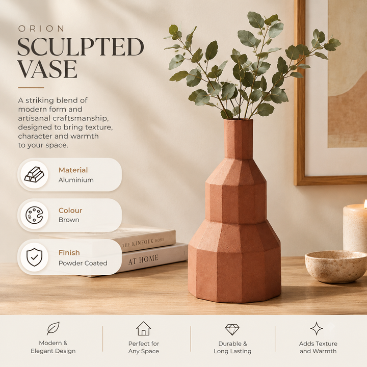 Vetra Aluminium Vase – Terracotta Finish Tabletop Décor (36 cm)