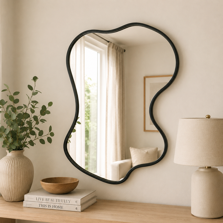 Freeform Wave Black Wall Mirror Modern Decorative Decor