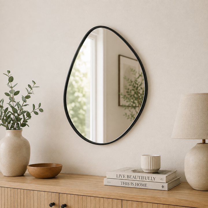 Organic Pebble Black Wall Mirror Modern Decorative Accent