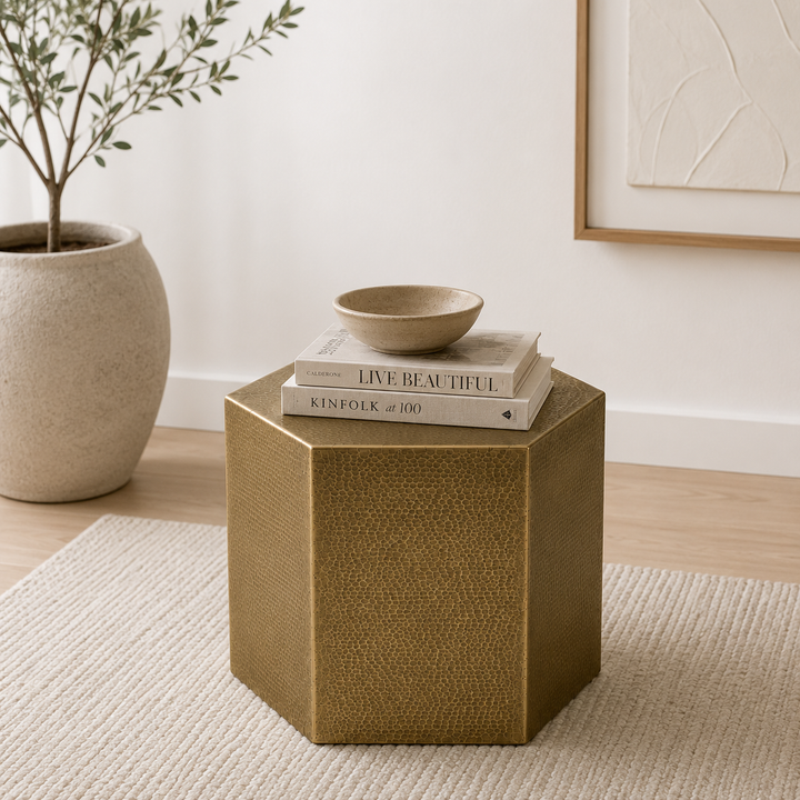 Hexagonal Side Table – Aluminium Sheet with Nickel Antique Finish