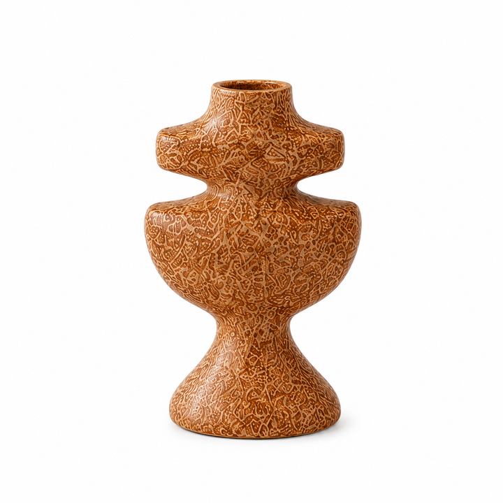Brown Textured Aluminium Candle Holder – Sculptural Design