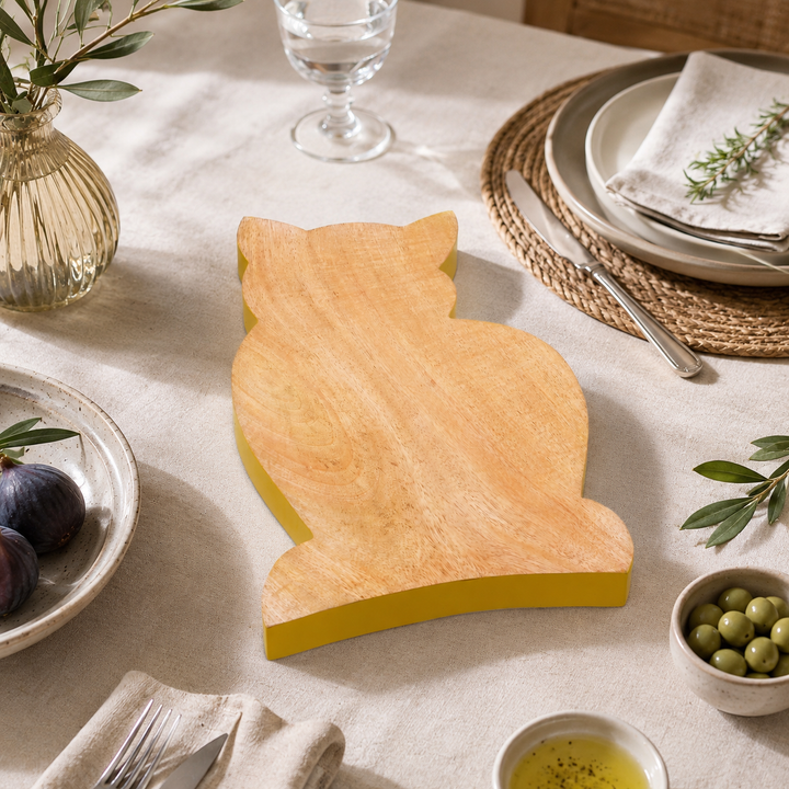 Cat Shaped Mango Wood Serving Board with Colour Edge
