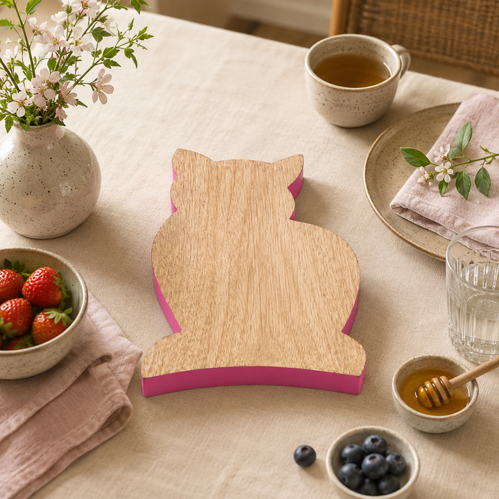 Cat Shaped Mango Wood Serving Board with Colour Edge