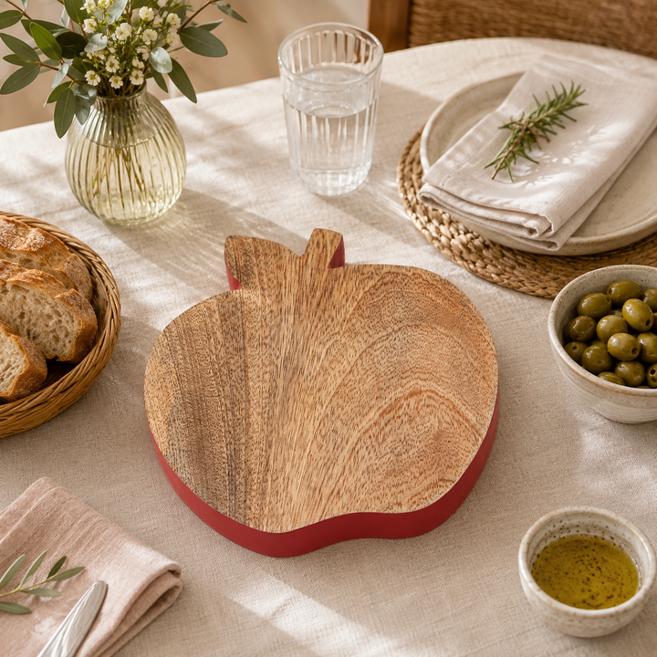 Apple Mango Wood Serving Board with Colour Edge Trim