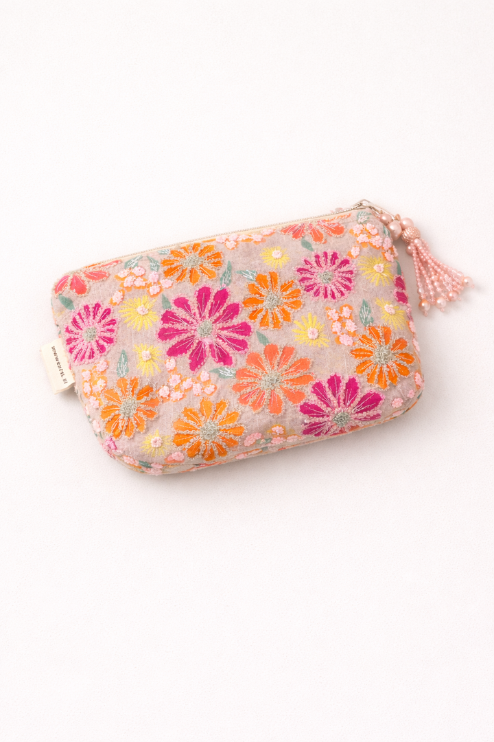 Cotton Pouch –Floral Embroidered – 18x30 cm