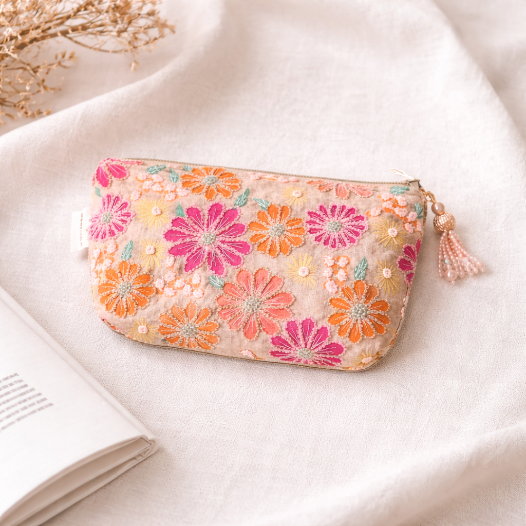 Cotton Pouch –Floral Embroidered – 18x30 cm