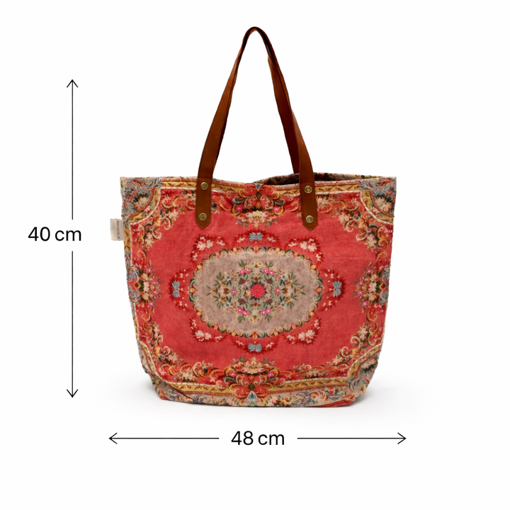 Vintage Floral Embroidered Cotton Tote Bag - 40x48 cm