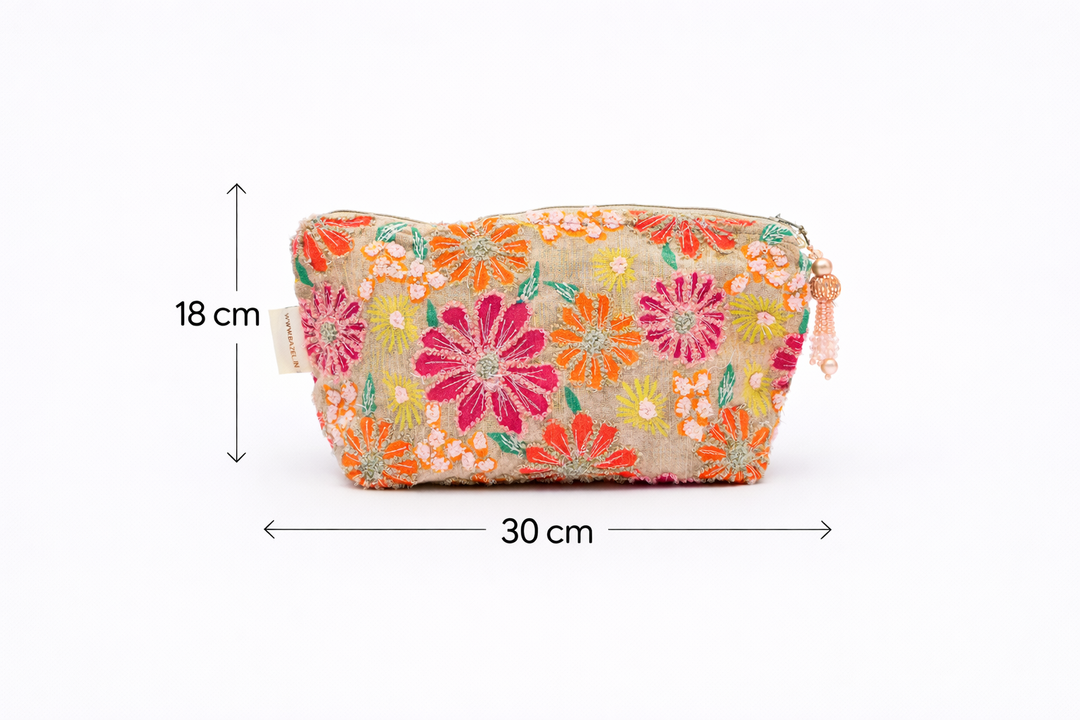 Cotton Pouch –Floral Embroidered – 18x30 cm