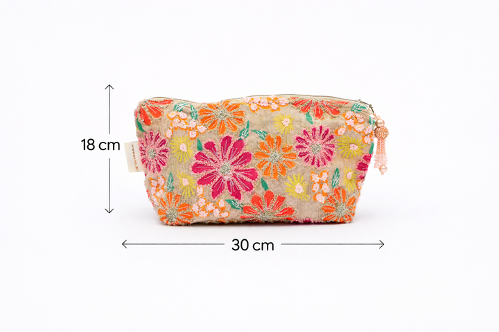 Cotton Pouch –Floral Embroidered – 18x30 cm