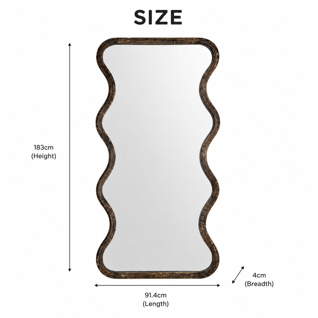Wave Frame Mirror in Antique Brown Mango Wood 90x180 cm
