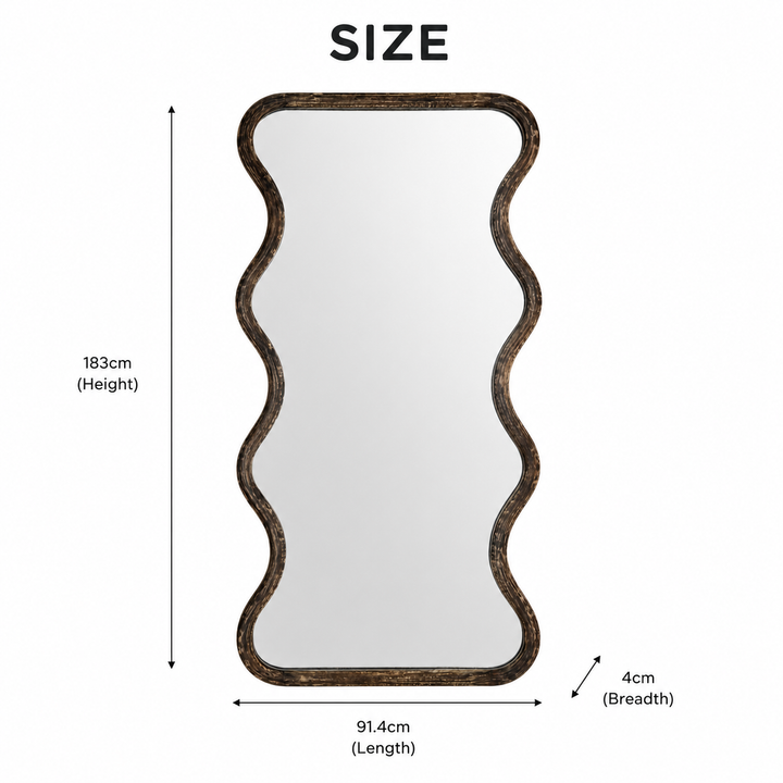Wave Frame Mirror in Antique Brown Mango Wood 90x180 cm