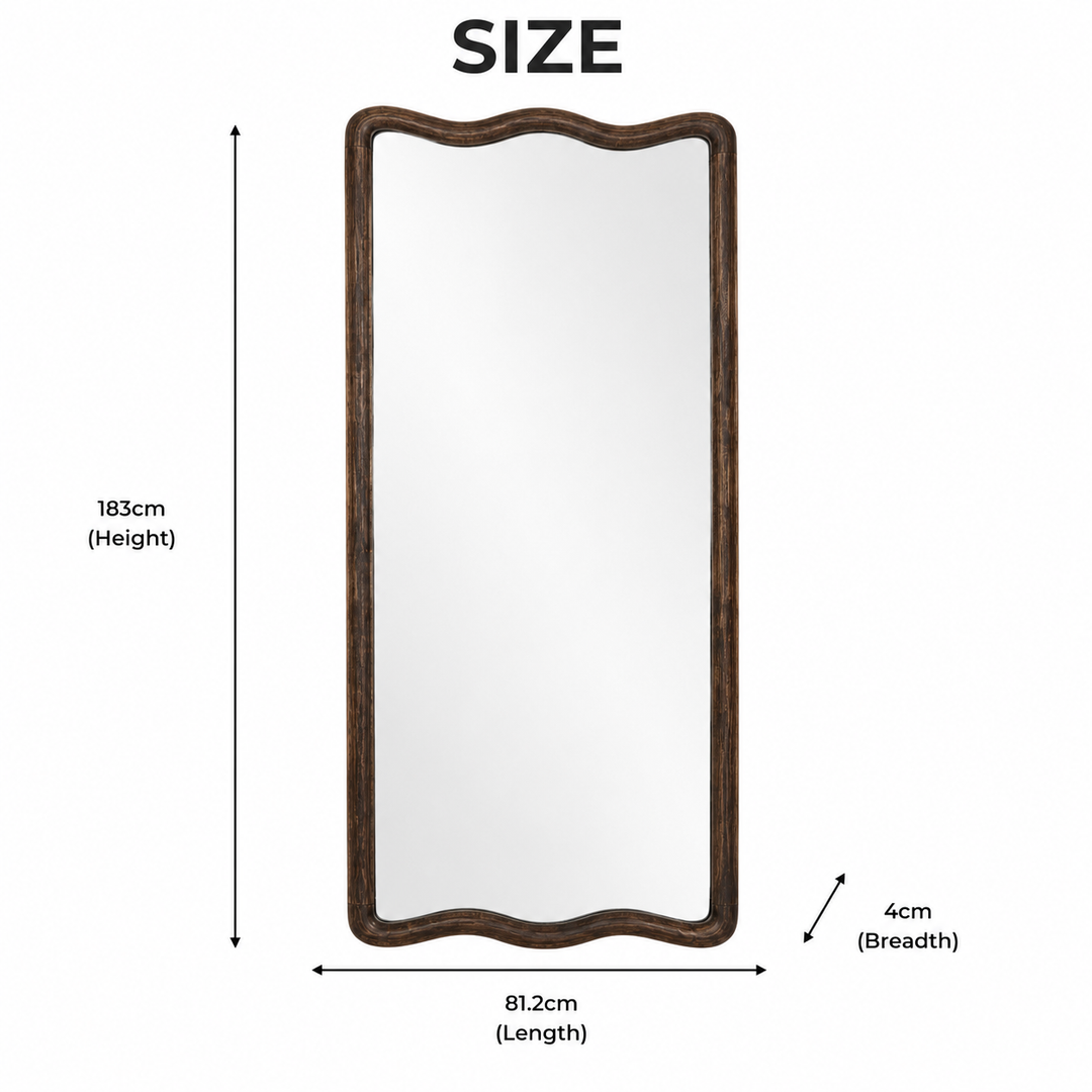 Soft Wave Full Length Mirror in Solid Mango Wood 80x180 cm