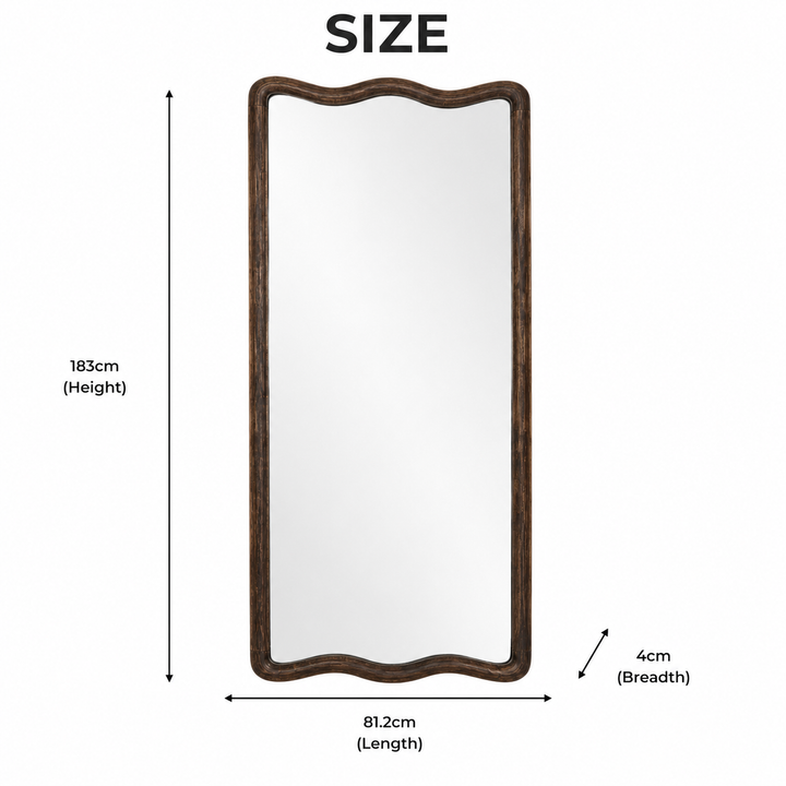Soft Wave Full Length Mirror in Solid Mango Wood 80x180 cm