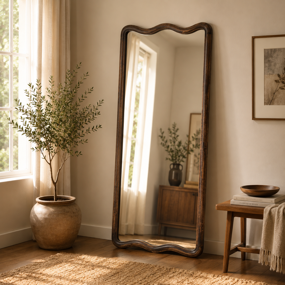 Soft Wave Full Length Mirror in Solid Mango Wood 80x180 cm