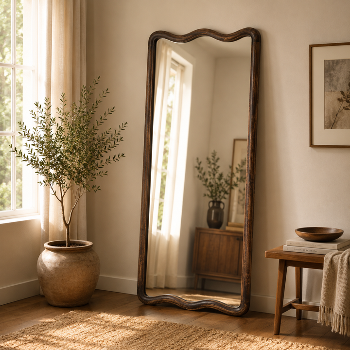Soft Wave Full Length Mirror in Solid Mango Wood 80x180 cm