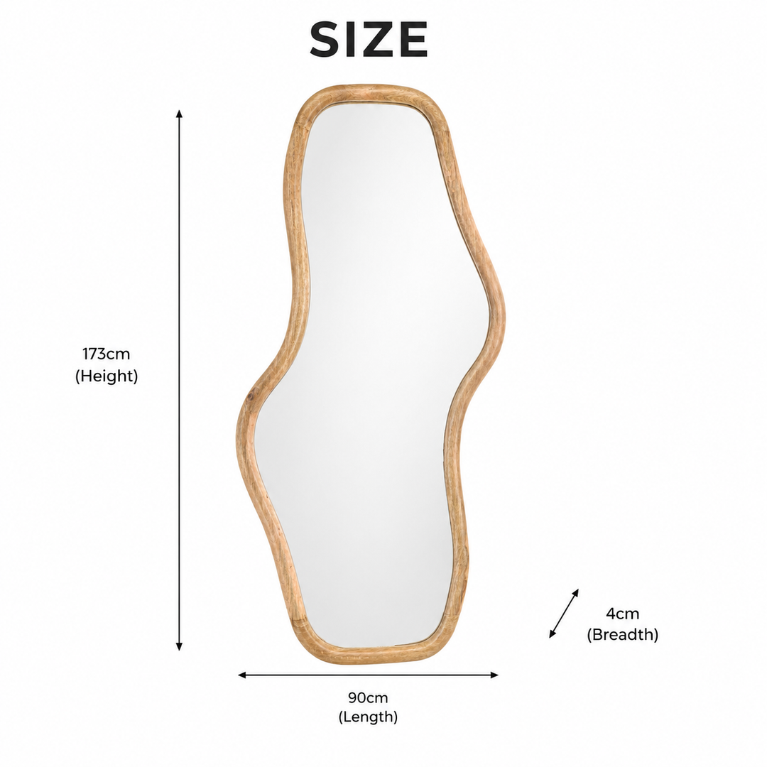 Smooth Curve Wall Mirror in Natural Mango Wood 90x170 cm