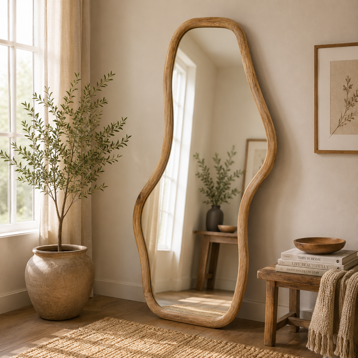 Smooth Curve Wall Mirror in Natural Mango Wood 90x170 cm