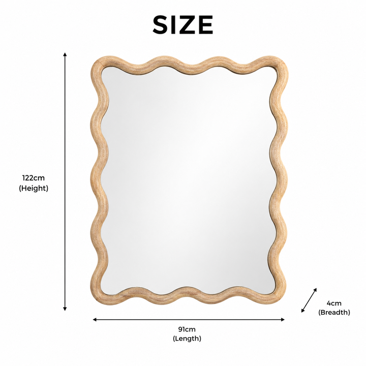 Wavy Rattan Wall Mirror in Natural Mango Wood 90x120 cm