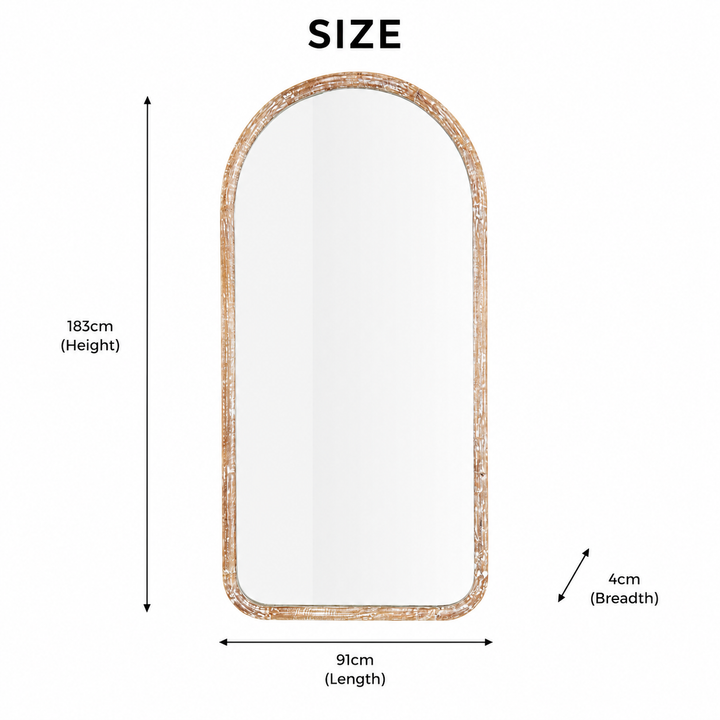 Semi Round Wall Mirror in Antique White Mango Wood Frame