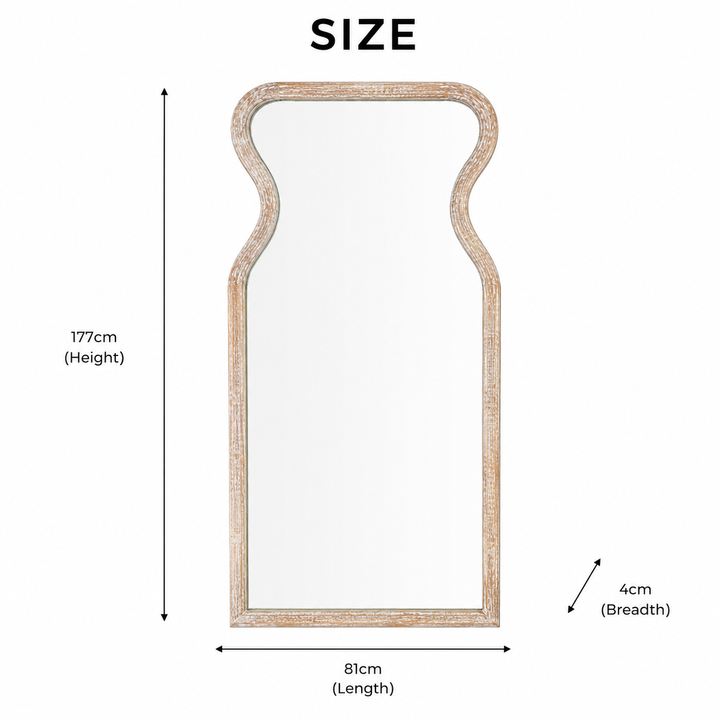 Curved Neck Wall Mirror in Antique White Mango Wood Frame