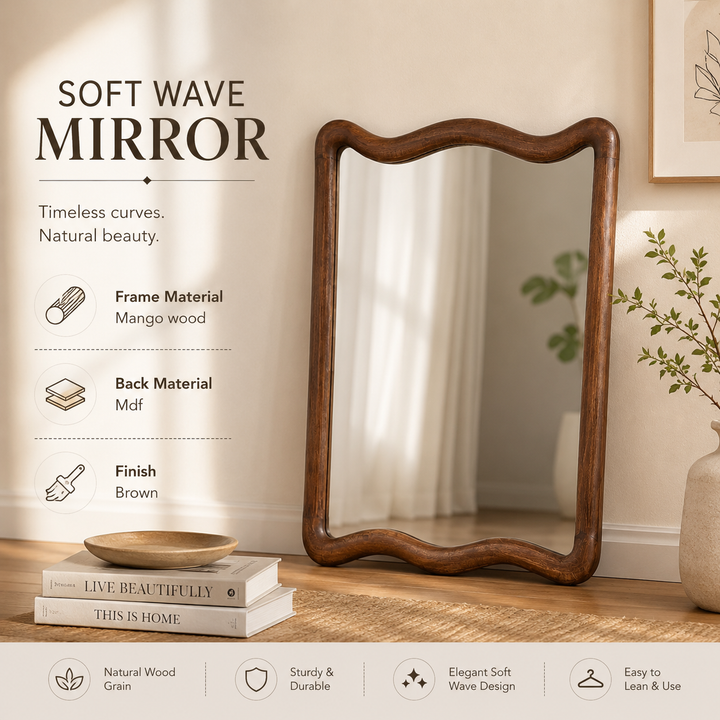 Soft Wave Wall Mirror in Solid Mango Wood Frame 75x100 cm