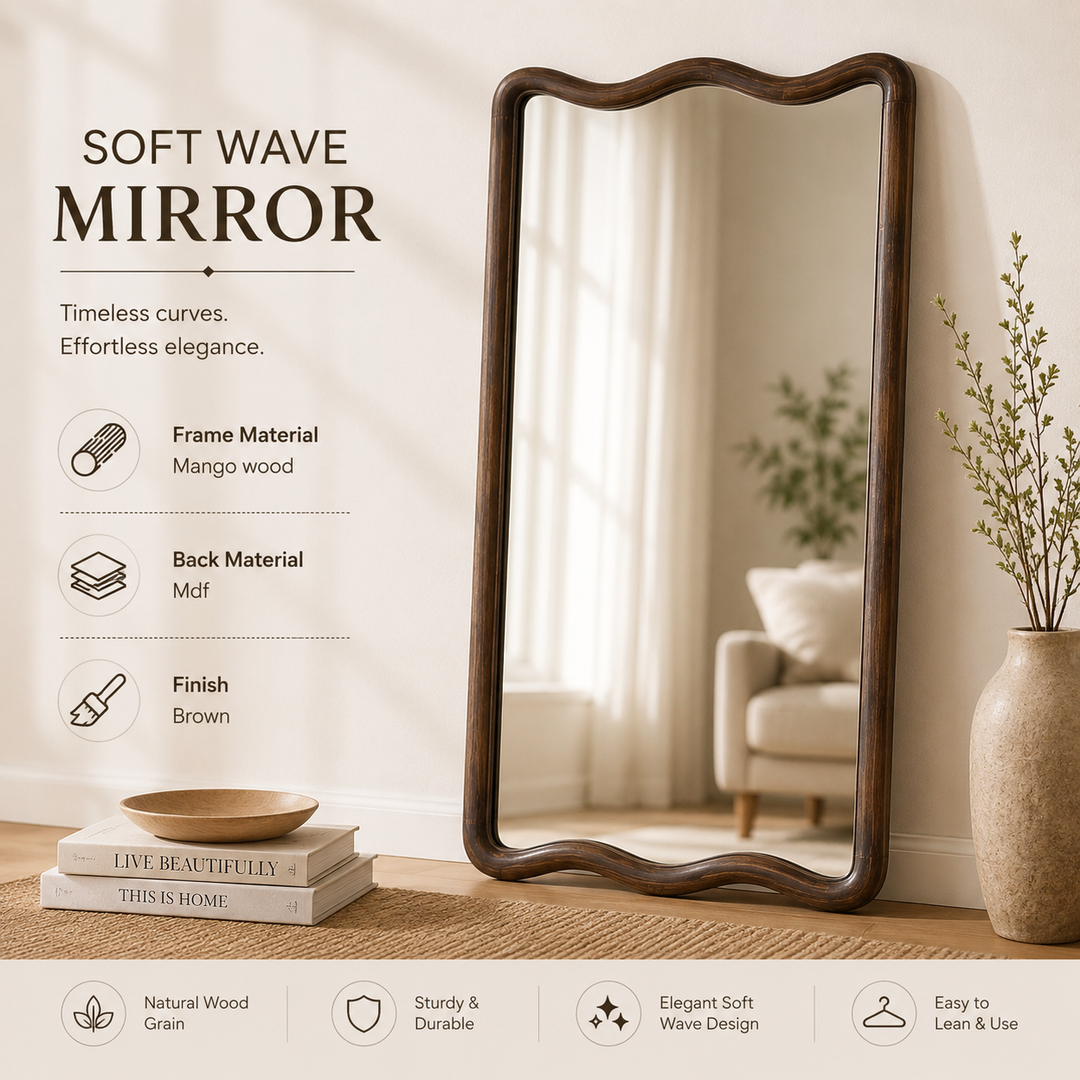 Soft Wave Full Length Mirror in Solid Mango Wood 80x180 cm