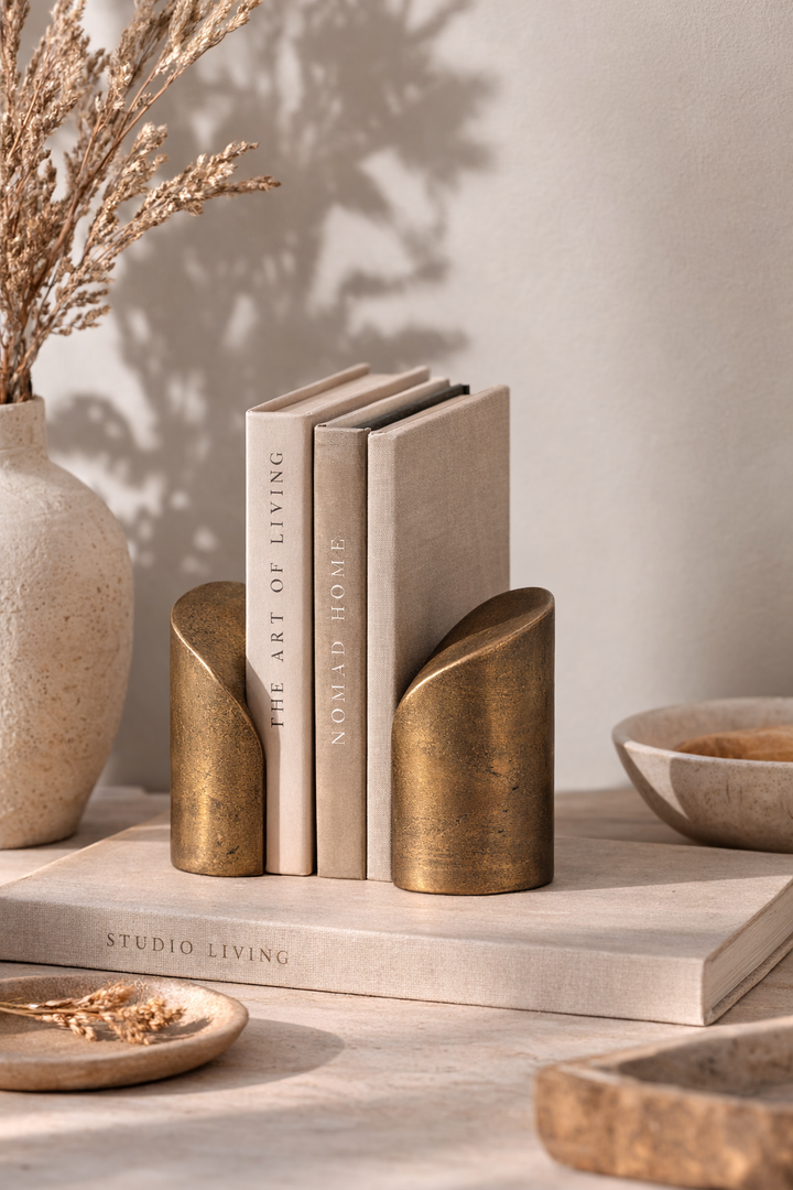 Antique Brass Aluminium Bookends – Set of 2