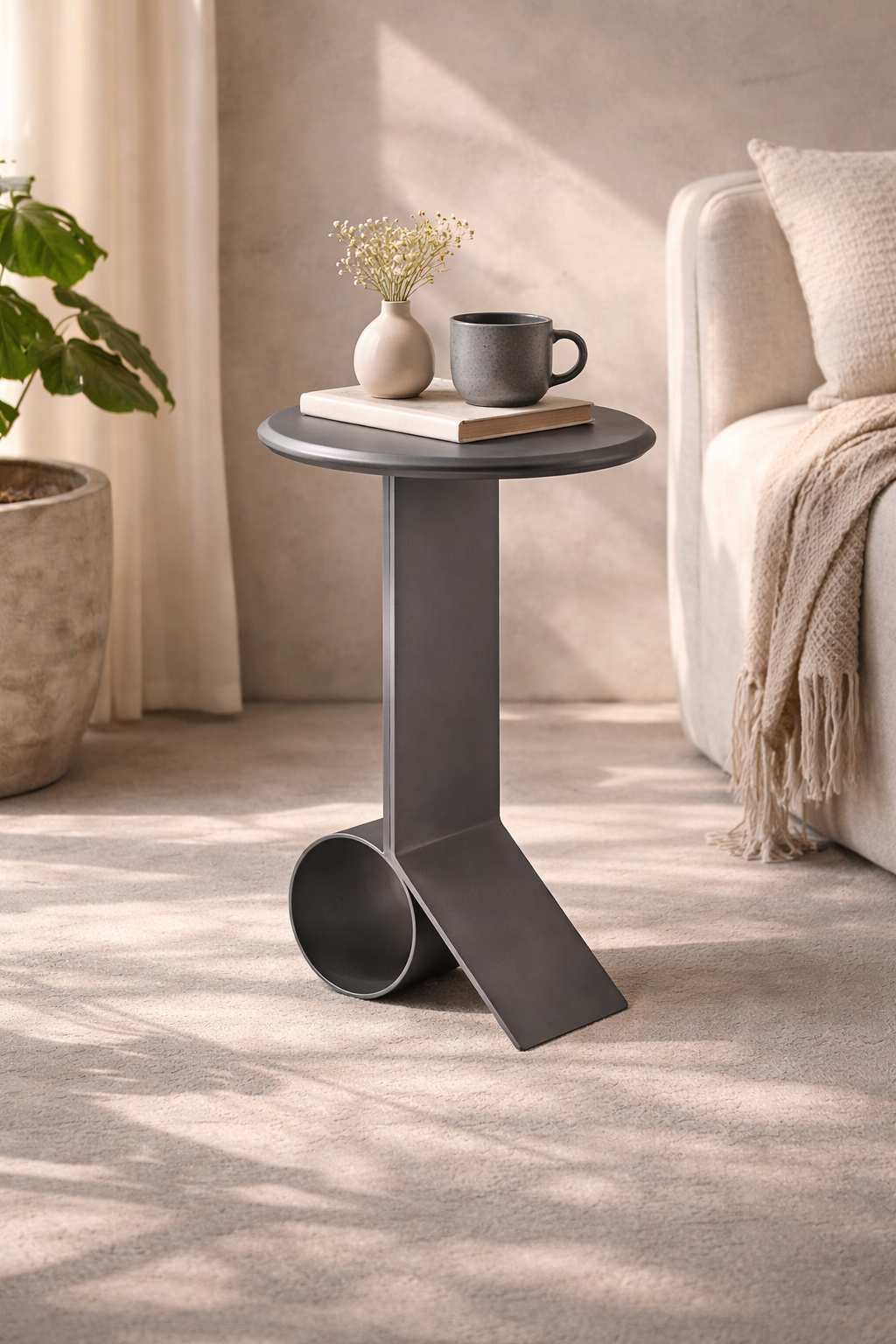Solree Iron Side Table – Black Powder Coated Modern Accent (55 cm)