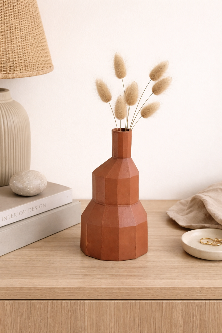 Vetra Aluminium Vase – Terracotta Finish Tabletop Décor (36 cm)