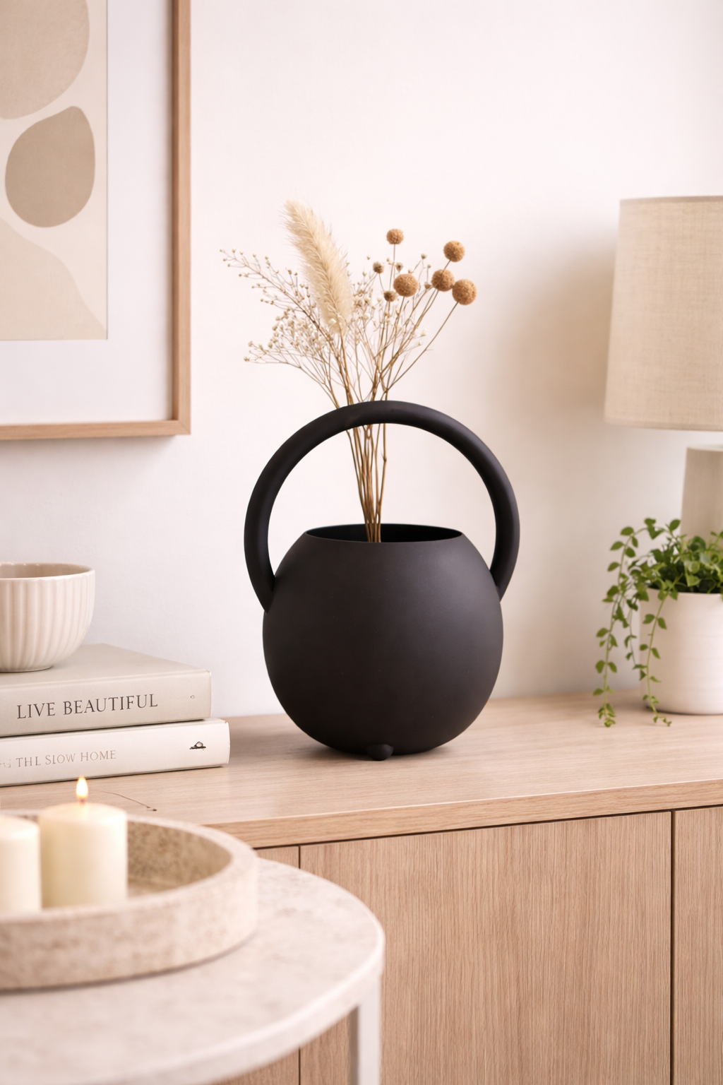 Black Iron Decorative Vase – Powder Coated Finish (27 × 23 cm)