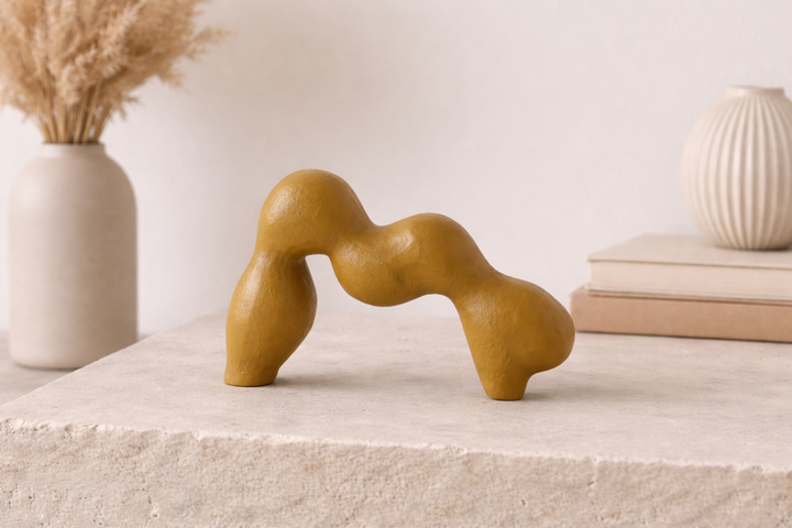 Abstract Aluminium Tabletop Sculpture – Mustard Yellow