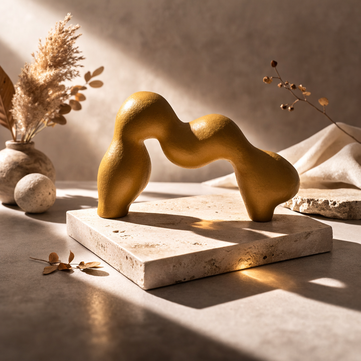 Abstract Aluminium Tabletop Sculpture – Mustard Yellow