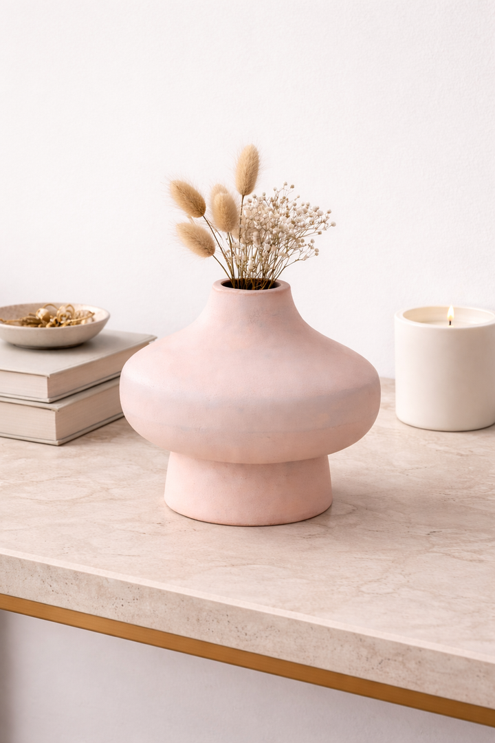 Ivory Powder-Coated Aluminium Vase – Sculptural Form