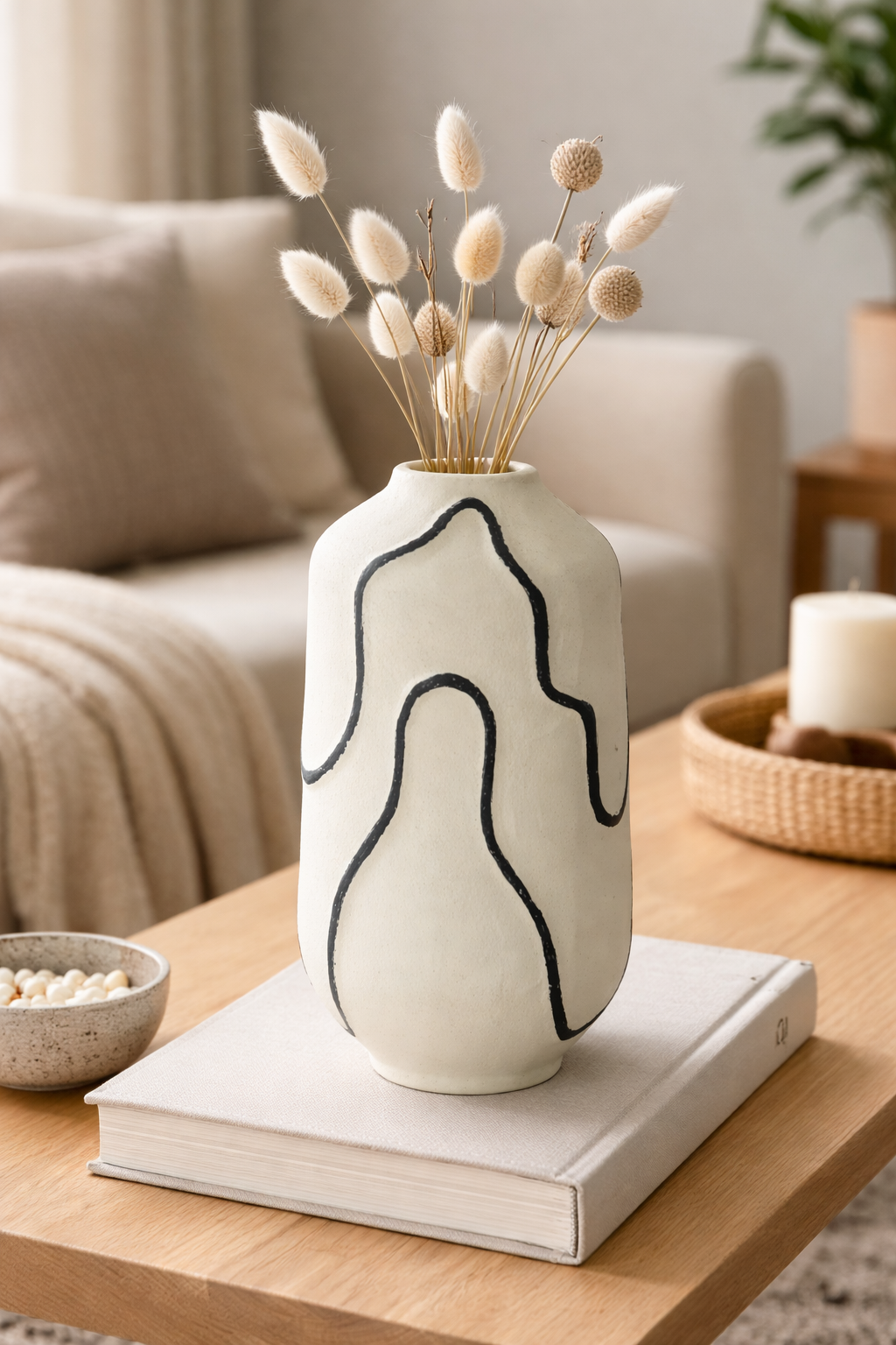 Sumi Aluminium Vase – Cream Powder Coated Tabletop Décor (30 cm)