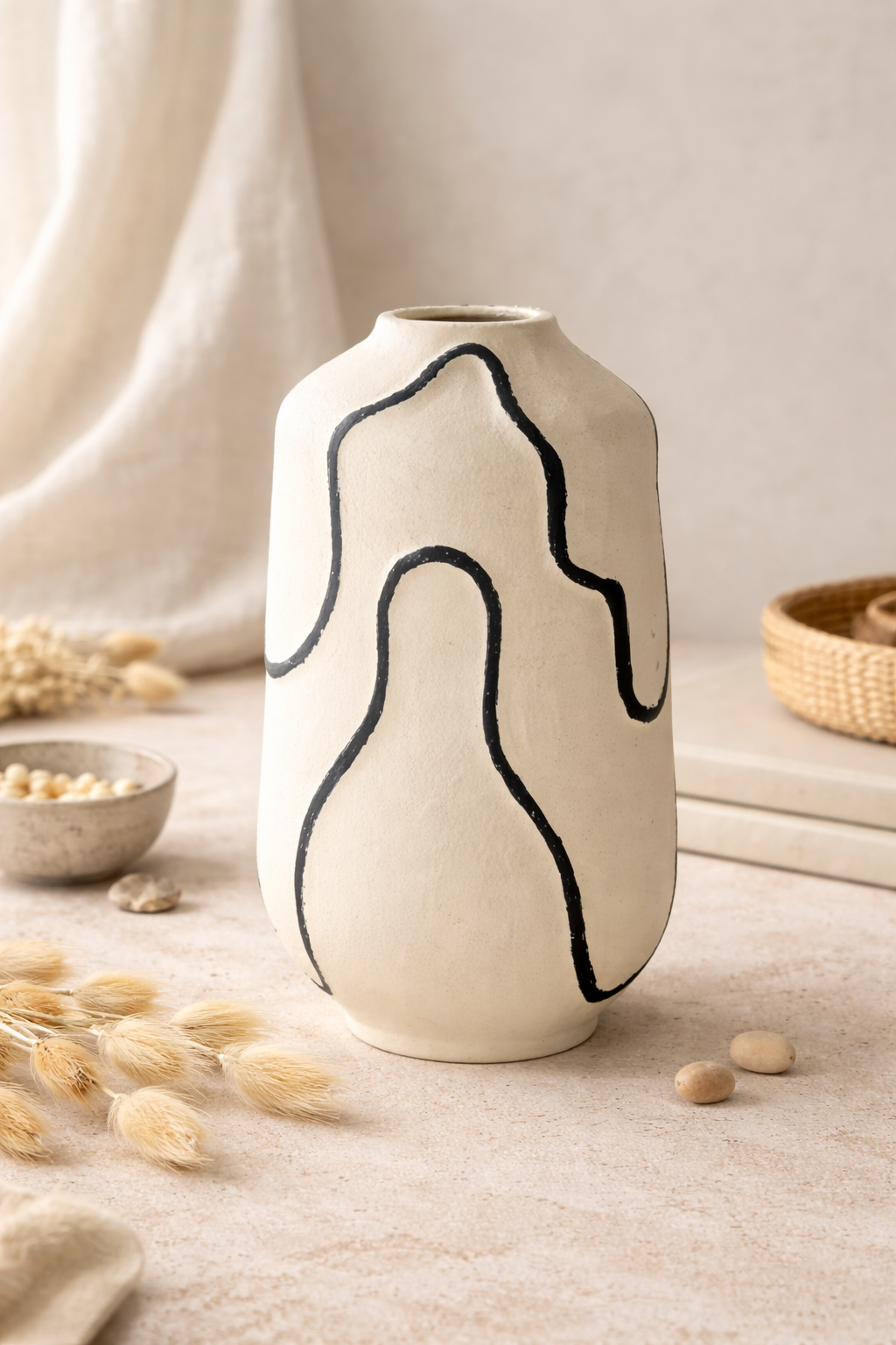Sumi Aluminium Vase – Cream Powder Coated Tabletop Décor (30 cm)