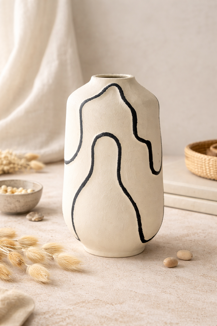 Sumi Aluminium Vase – Cream Powder Coated Tabletop Décor (30 cm)