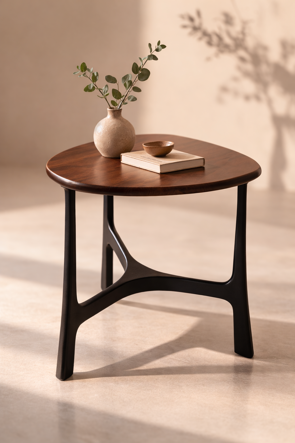 Solace Round Coffee Table – Black Aluminium & Wood 58cm