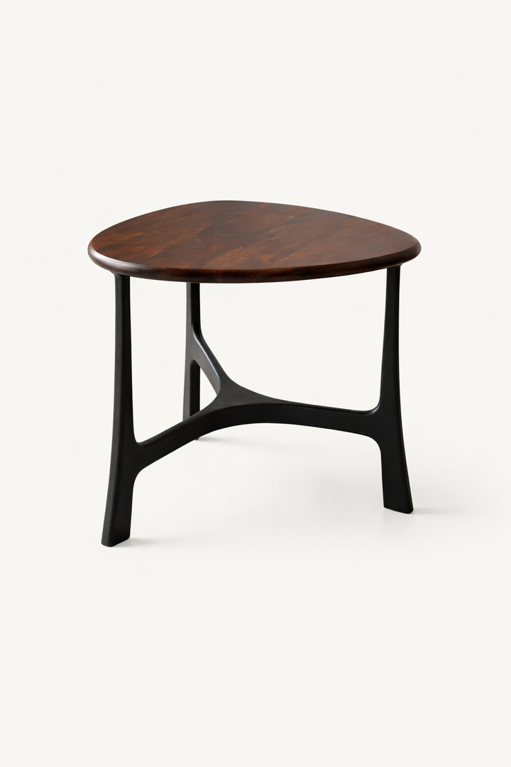 Solace Round Coffee Table – Black Aluminium & Wood 58cm