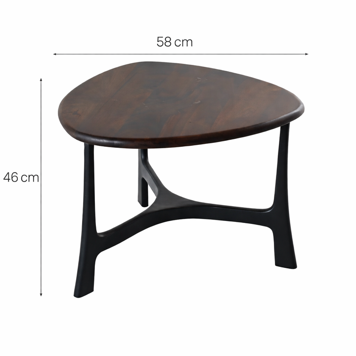 Solace Round Coffee Table – Black Aluminium & Wood 58cm