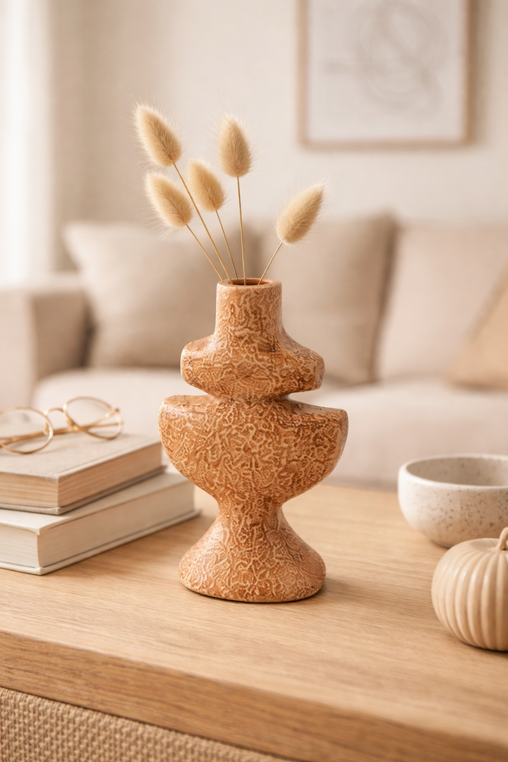 Brown Textured Aluminium Candle Holder – Sculptural Design