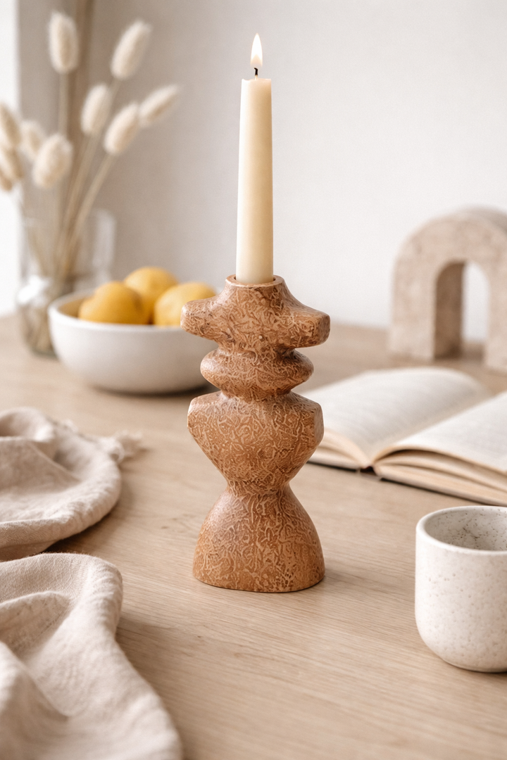 Brown Textured Aluminium Candle Holder