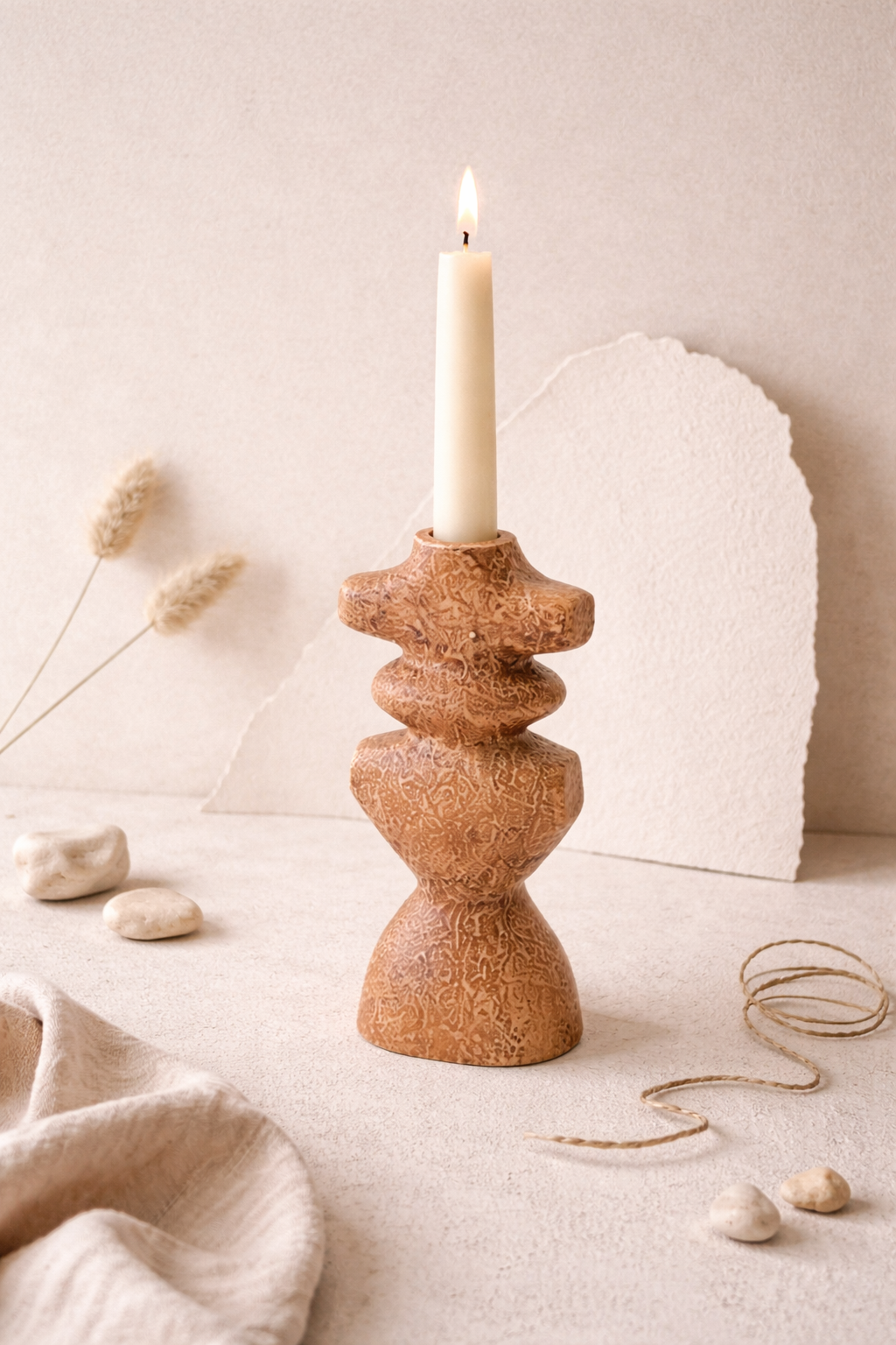 Brown Textured Aluminium Candle Holder