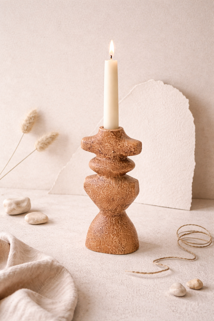 Brown Textured Aluminium Candle Holder