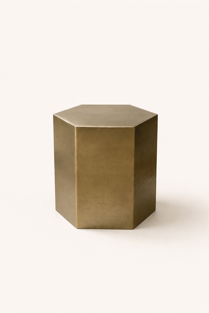 Hexagonal Side Table – Aluminium Sheet with Nickel Antique Finish