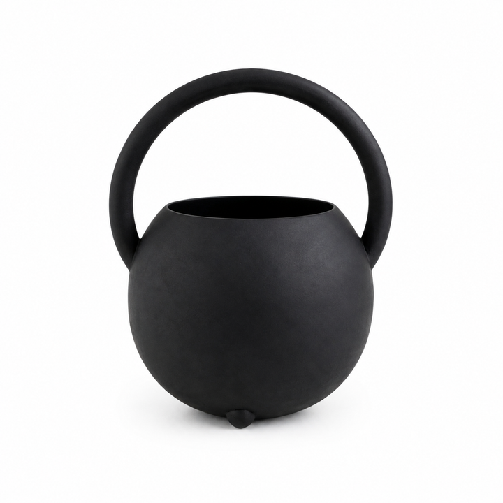 Black Iron Decorative Vase – Powder Coated Finish (27 × 23 cm)