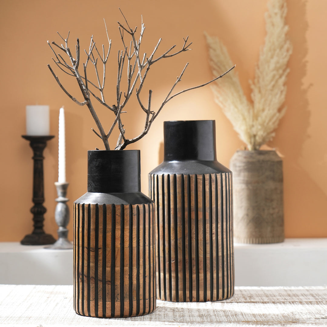 Wooden Decorative Vase – Rustic and Elegant Home Accent - 2808-25